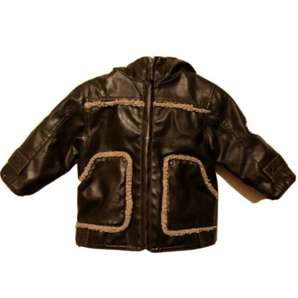 Hawke & Co Boy's Children Sherpa Brown Faux Custom Leather Jacket 18 Months - Picture 1 of 7